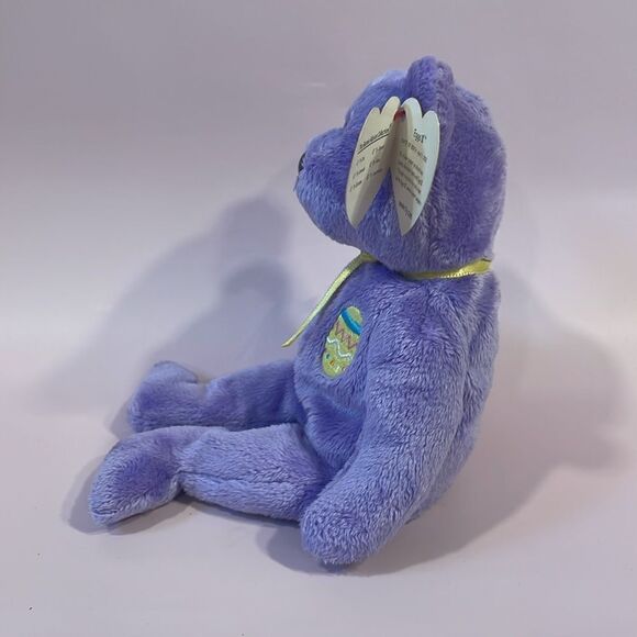 Ty 10 years Beanie Baby 2002 Eggs III The Bear Purple & Yellow Bear EUC NWT 9” - Picture 2 of 10